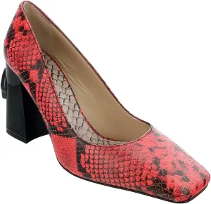 ROBERTO CAVALLI Class Coral/Black Textured Leather Square Toe Block High Heel Pump- for Womens