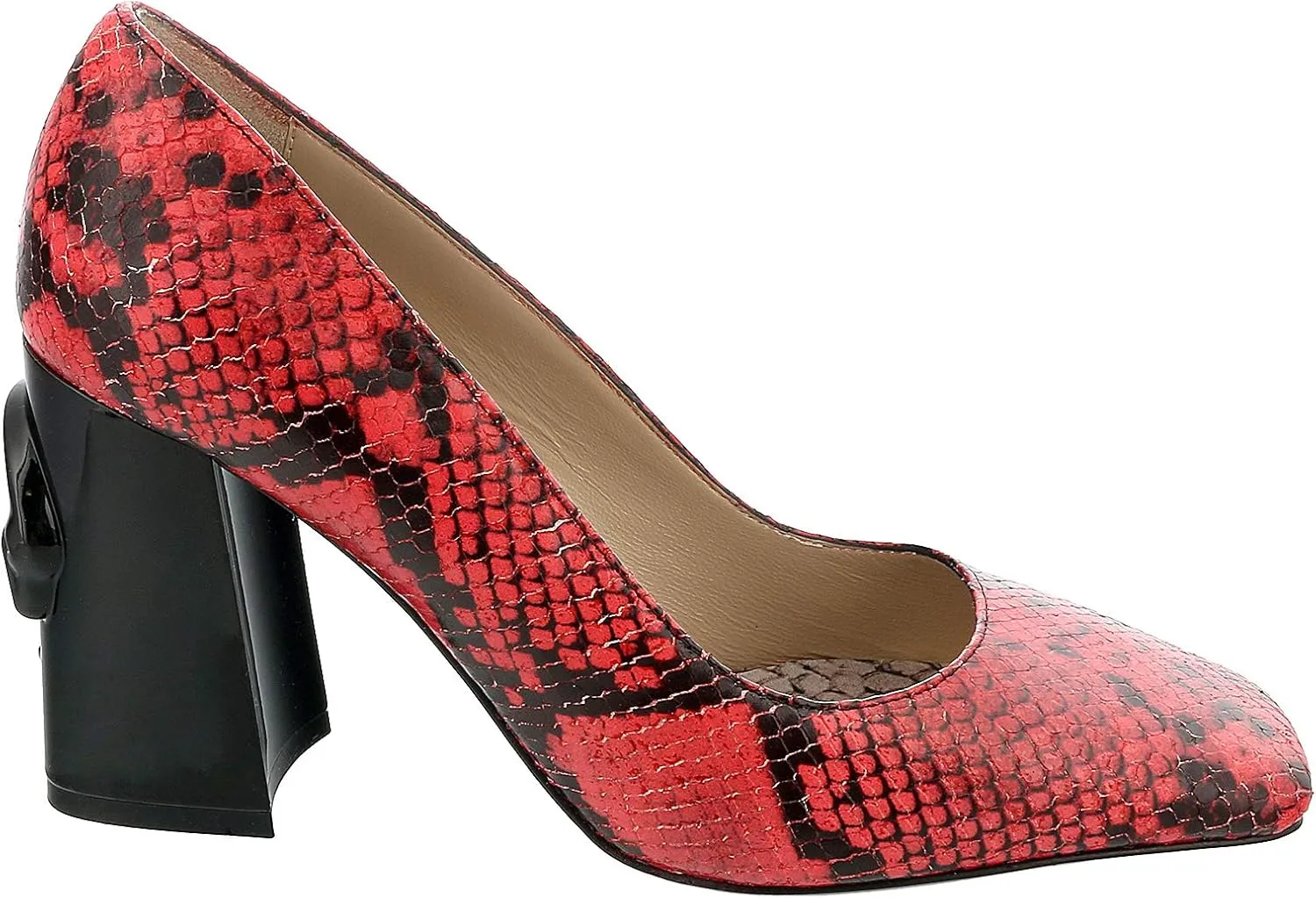 ROBERTO CAVALLI Class Coral/Black Textured Leather Square Toe Block High Heel Pump- for Womens