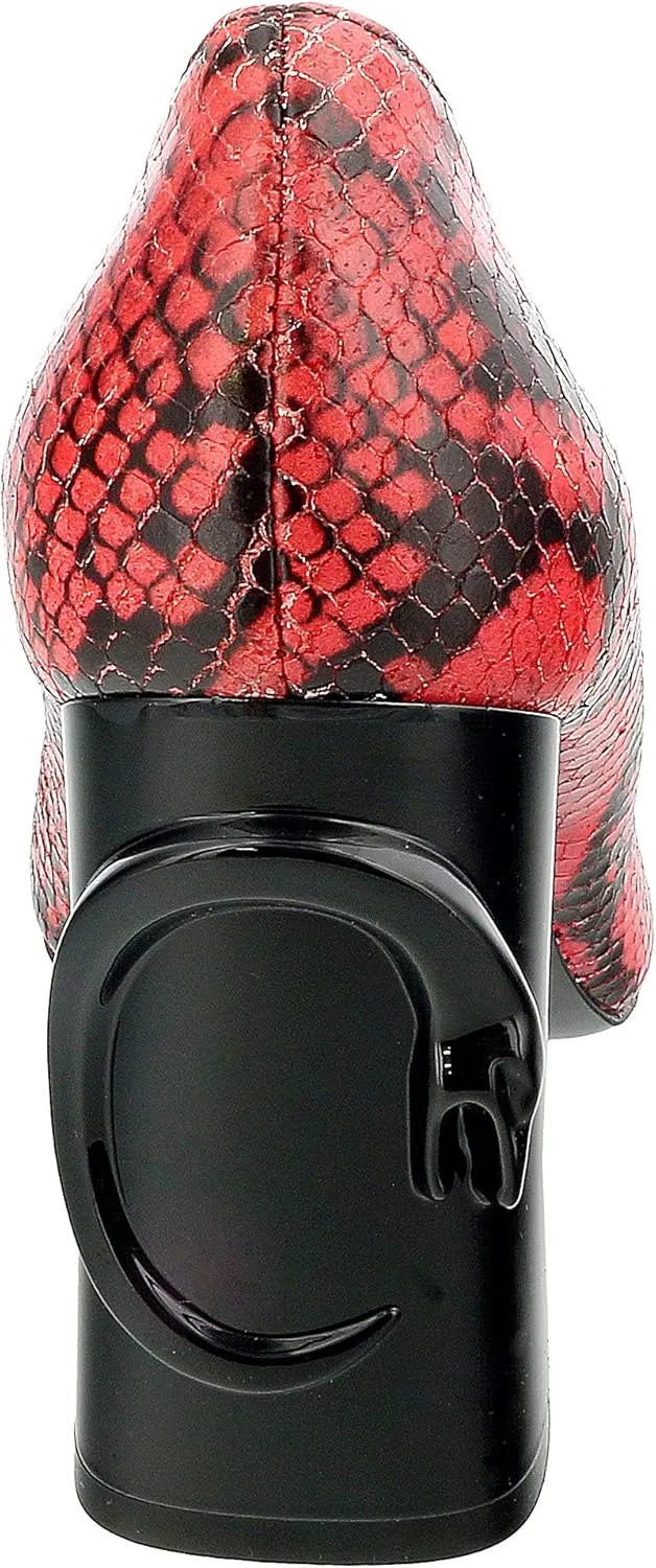 ROBERTO CAVALLI Class Coral/Black Textured Leather Square Toe Block High Heel Pump- for Womens