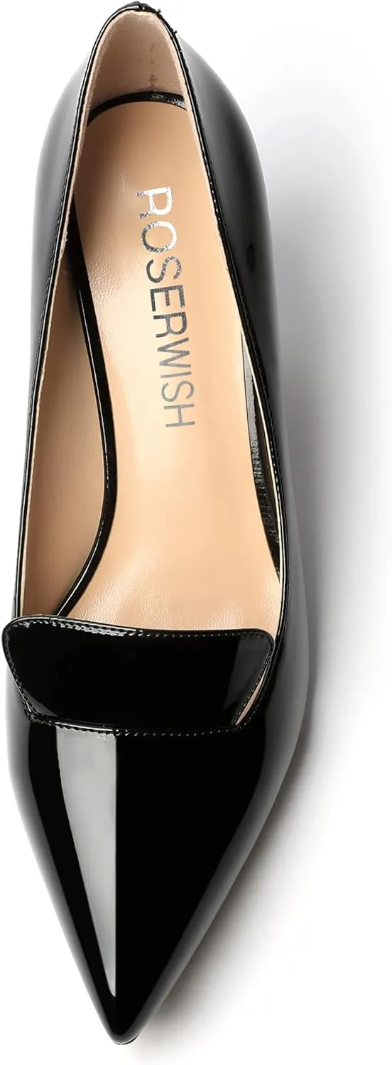 ROSERWISH Womens Patent Pointed Toe Fashion Party Slip On Office Stiletto High Heel Pumps Dress Shoes 2.5 Inch