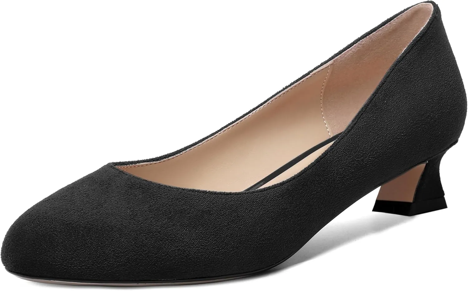 ROSERWISH Womens Suede Fashion Round Toe Casual Slip On Dating Chunky Low Heel Pumps Shoes 1.5 Inch