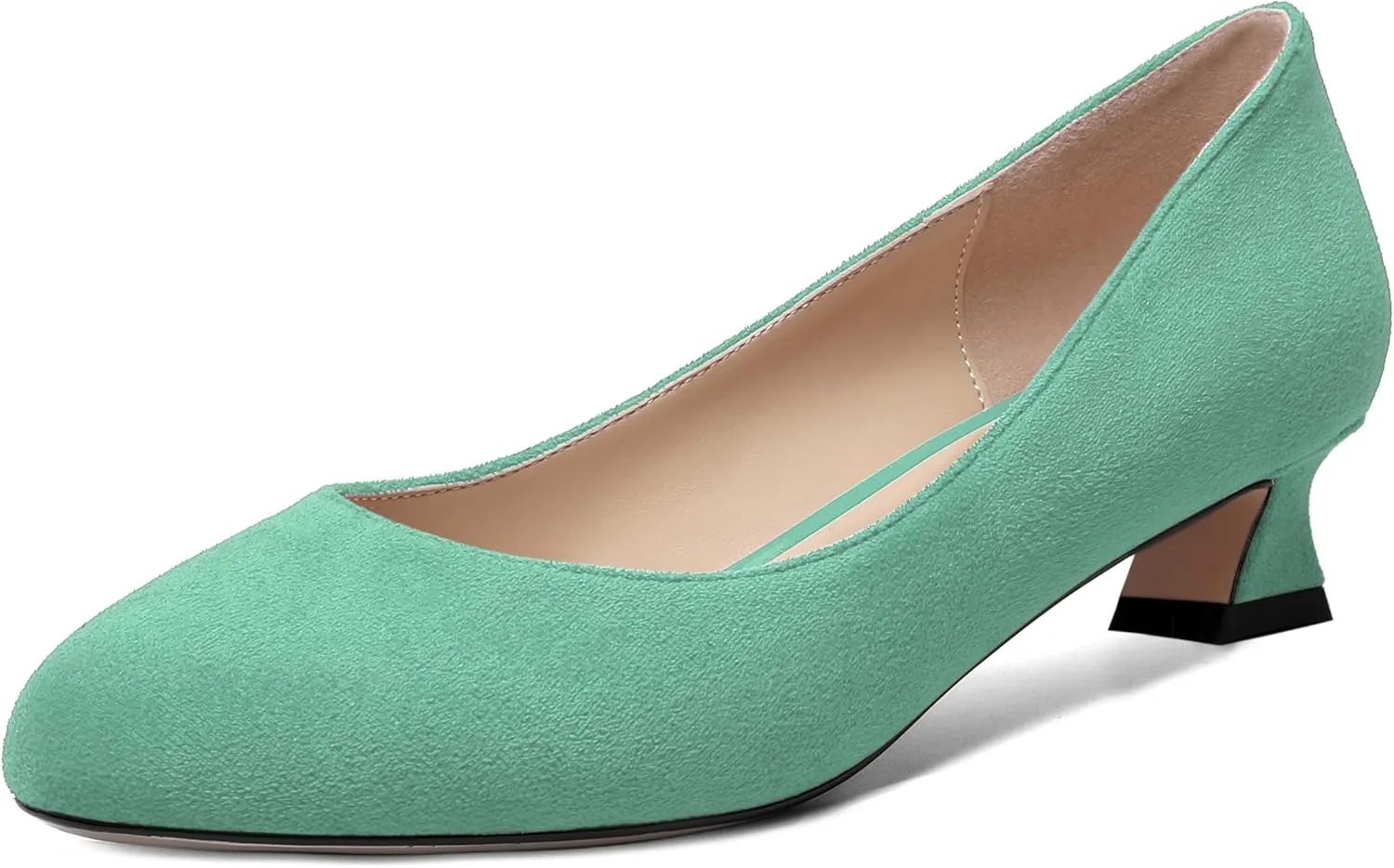 ROSERWISH Womens Suede Fashion Round Toe Casual Slip On Dating Chunky Low Heel Pumps Shoes 1.5 Inch