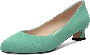 ROSERWISH Womens Suede Fashion Round Toe Casual Slip On Dating Chunky Low Heel Pumps Shoes 1.5 Inch