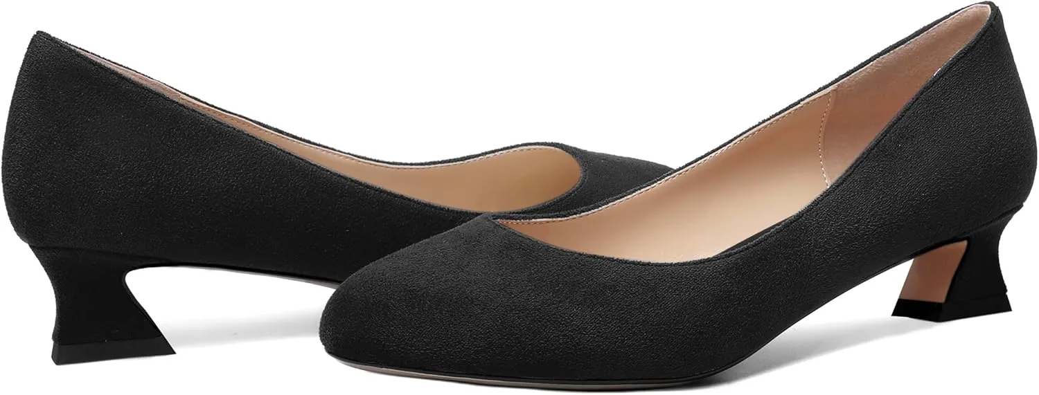 ROSERWISH Womens Suede Fashion Round Toe Casual Slip On Dating Chunky Low Heel Pumps Shoes 1.5 Inch
