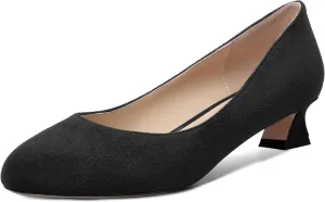 ROSERWISH Womens Suede Fashion Round Toe Casual Slip On Dating Chunky Low Heel Pumps Shoes 1.5 Inch