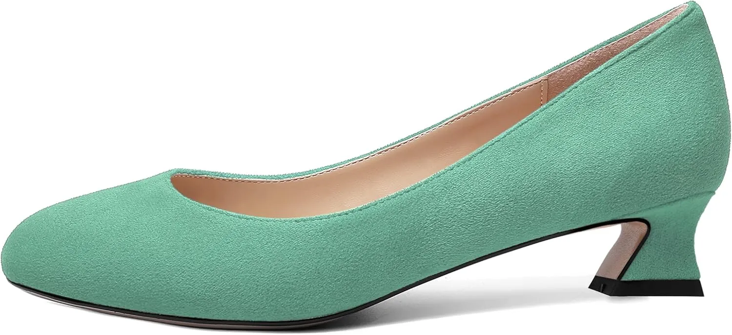 ROSERWISH Womens Suede Fashion Round Toe Casual Slip On Dating Chunky Low Heel Pumps Shoes 1.5 Inch