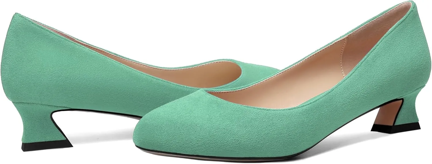 ROSERWISH Womens Suede Fashion Round Toe Casual Slip On Dating Chunky Low Heel Pumps Shoes 1.5 Inch
