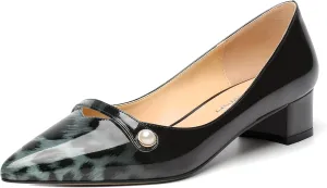ROSERWISH Womens Work Wedding Slip On Patent Pointed Toe Cute Chunky Low Heel Pumps Dress Shoes 1.5 Inch