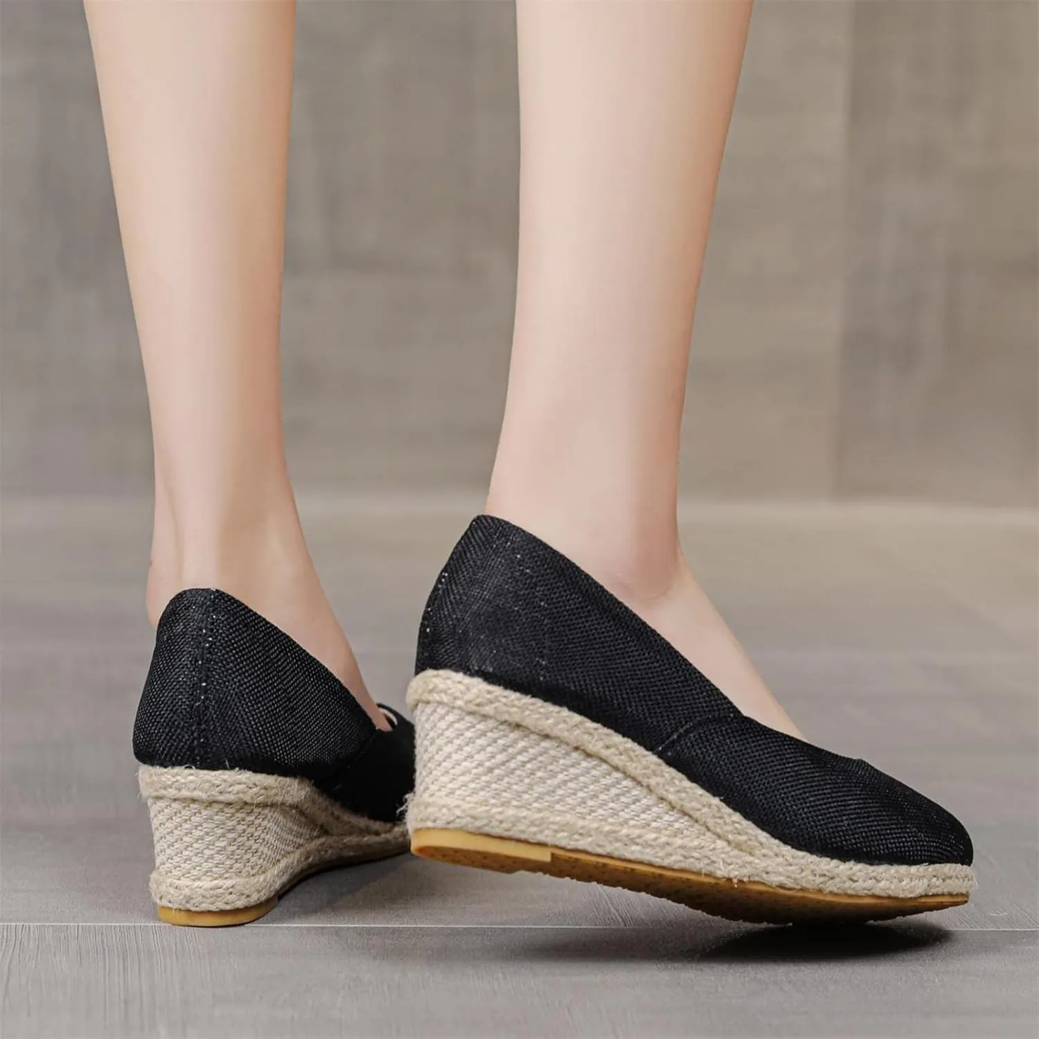 Round Closed Toe Heels Espadrilles for Women Elegant Wedges Working Shoes Comfy Platform Pumps Sandals Comfortable Casual Summer Wedges Sandals Walking Shoes