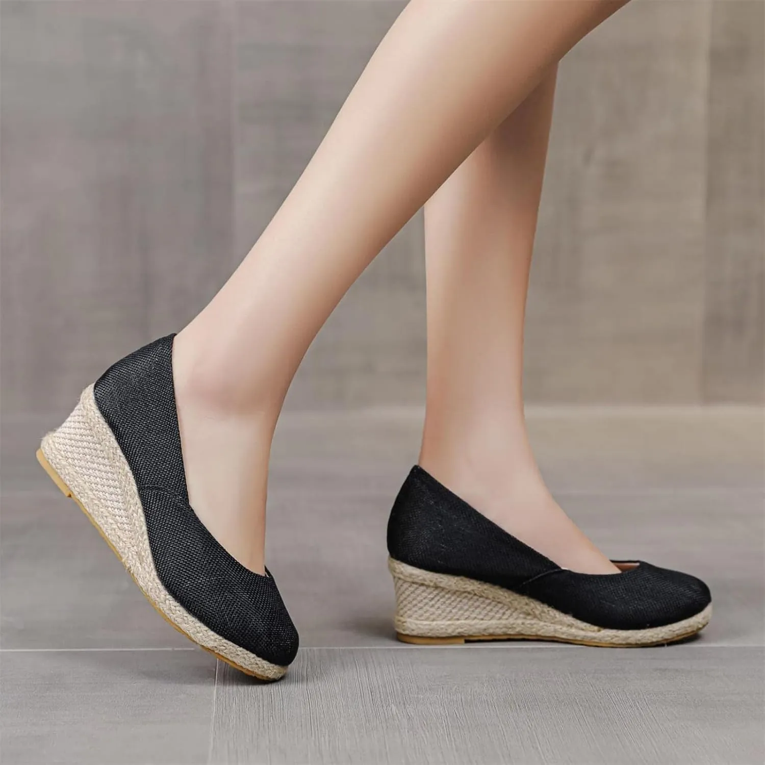 Round Closed Toe Heels Espadrilles for Women Elegant Wedges Working Shoes Comfy Platform Pumps Sandals Comfortable Casual Summer Wedges Sandals Walking Shoes