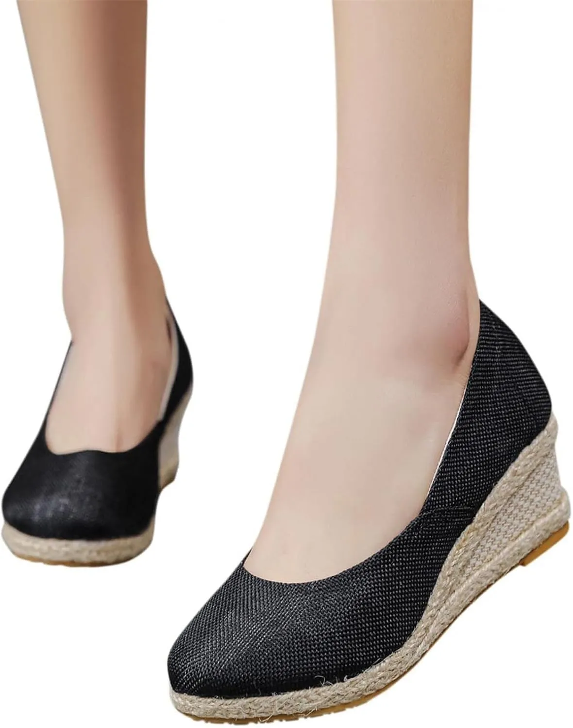 Round Closed Toe Heels Espadrilles for Women Elegant Wedges Working Shoes Comfy Platform Pumps Sandals Comfortable Casual Summer Wedges Sandals Walking Shoes