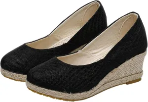 Round Closed Toe Heels Espadrilles for Women Elegant Wedges Working Shoes Comfy Platform Pumps Sandals Comfortable Casual Summer Wedges Sandals Walking Shoes