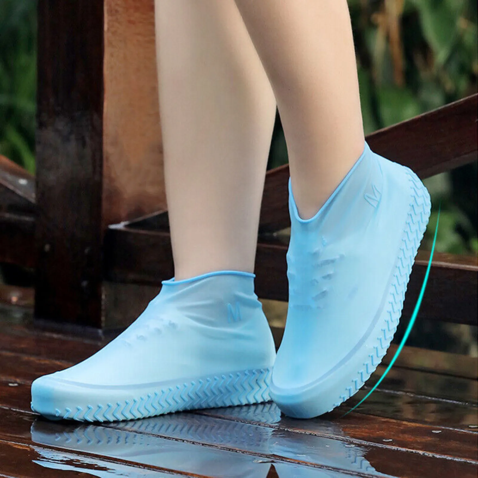 RUBBER Foot Large Non Slip Rain Water SHOE COVER WATERPROOF Silicone Blue