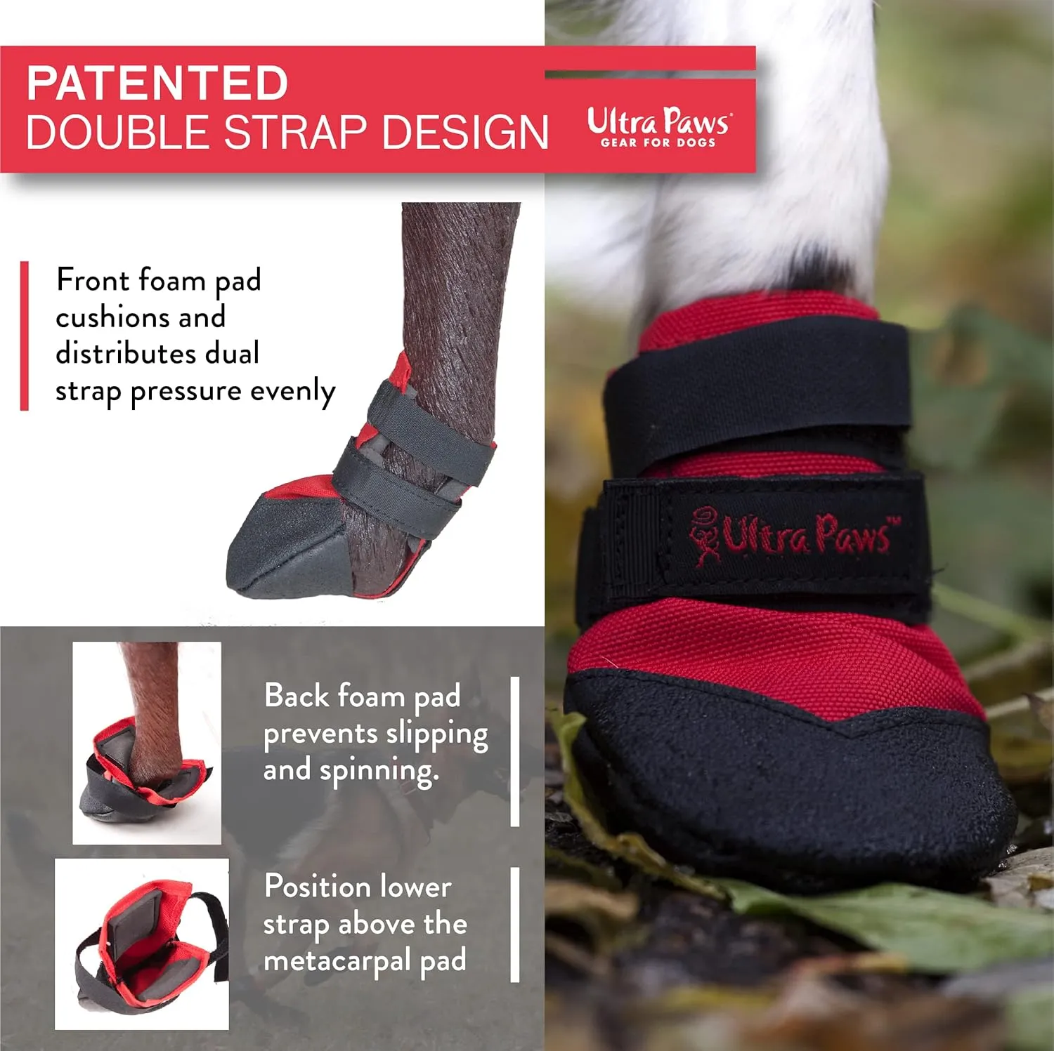 Rugged Dog Boots and Paw Protectors for Small, Medium and Large Dogs Red (Size 4)