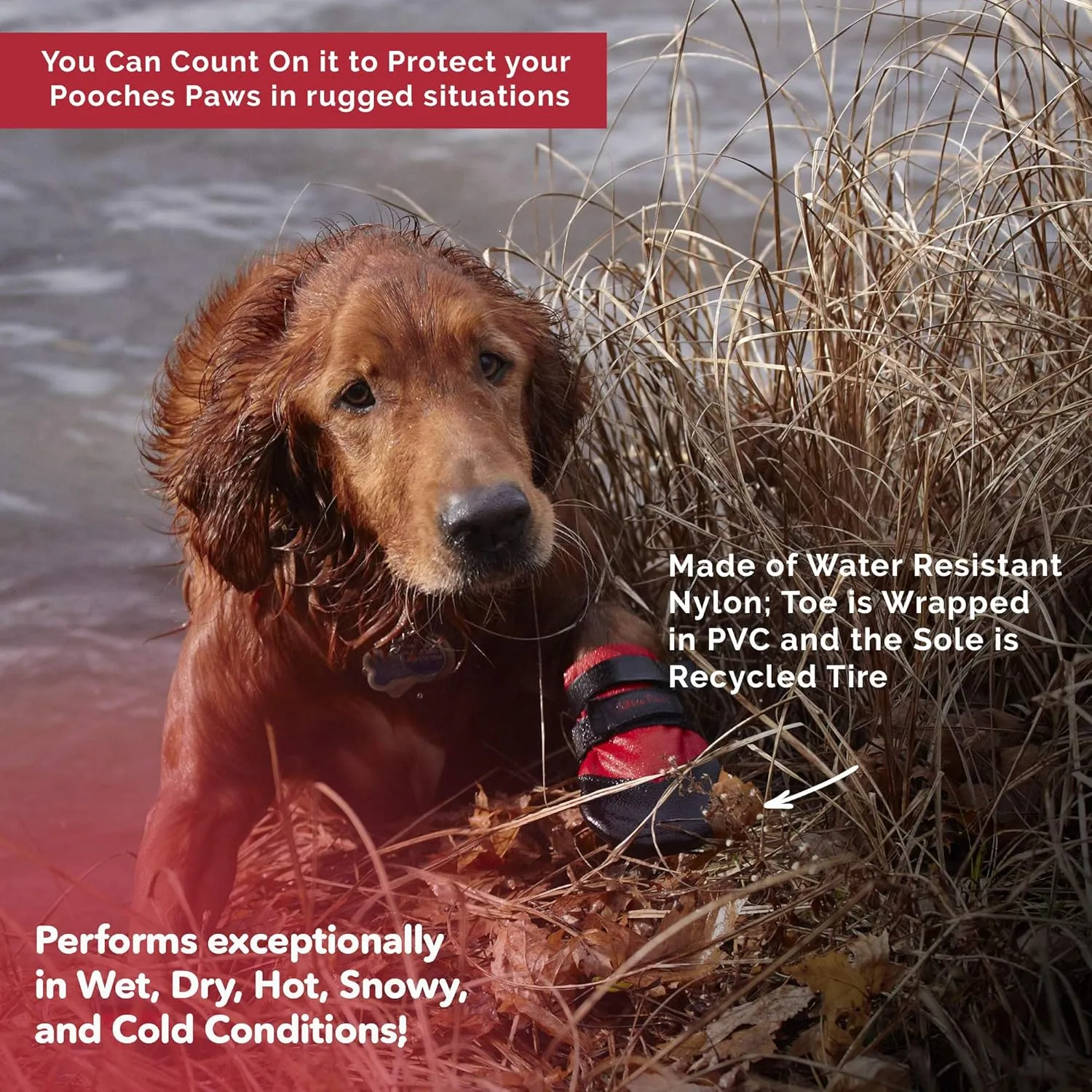 Rugged Dog Boots and Paw Protectors for Small, Medium and Large Dogs Red (Size 4)