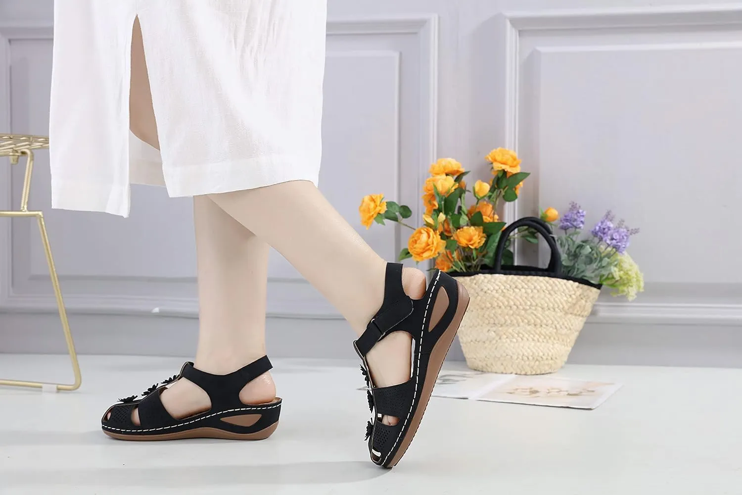 Ruiatoo Wedge Sandals for Women Closed Toe Comfortable with Massage Function Outdoor Platform Sandals