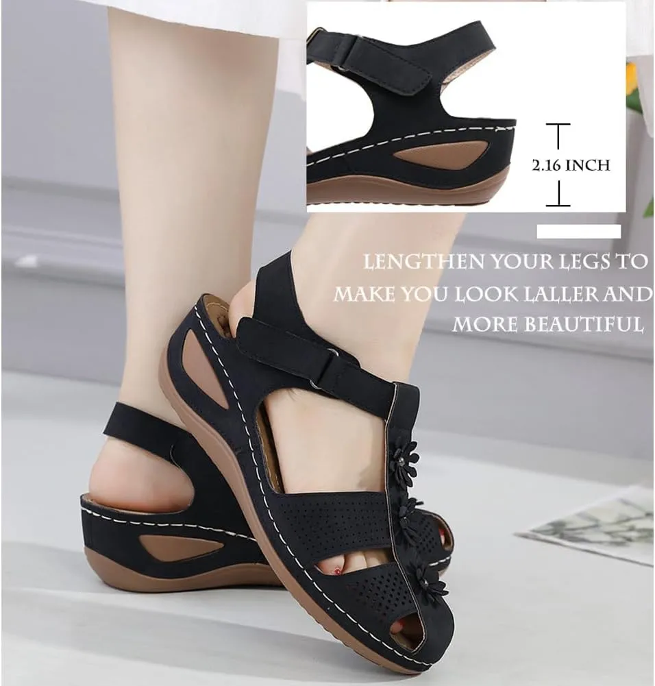 Ruiatoo Wedge Sandals for Women Closed Toe Comfortable with Massage Function Outdoor Platform Sandals