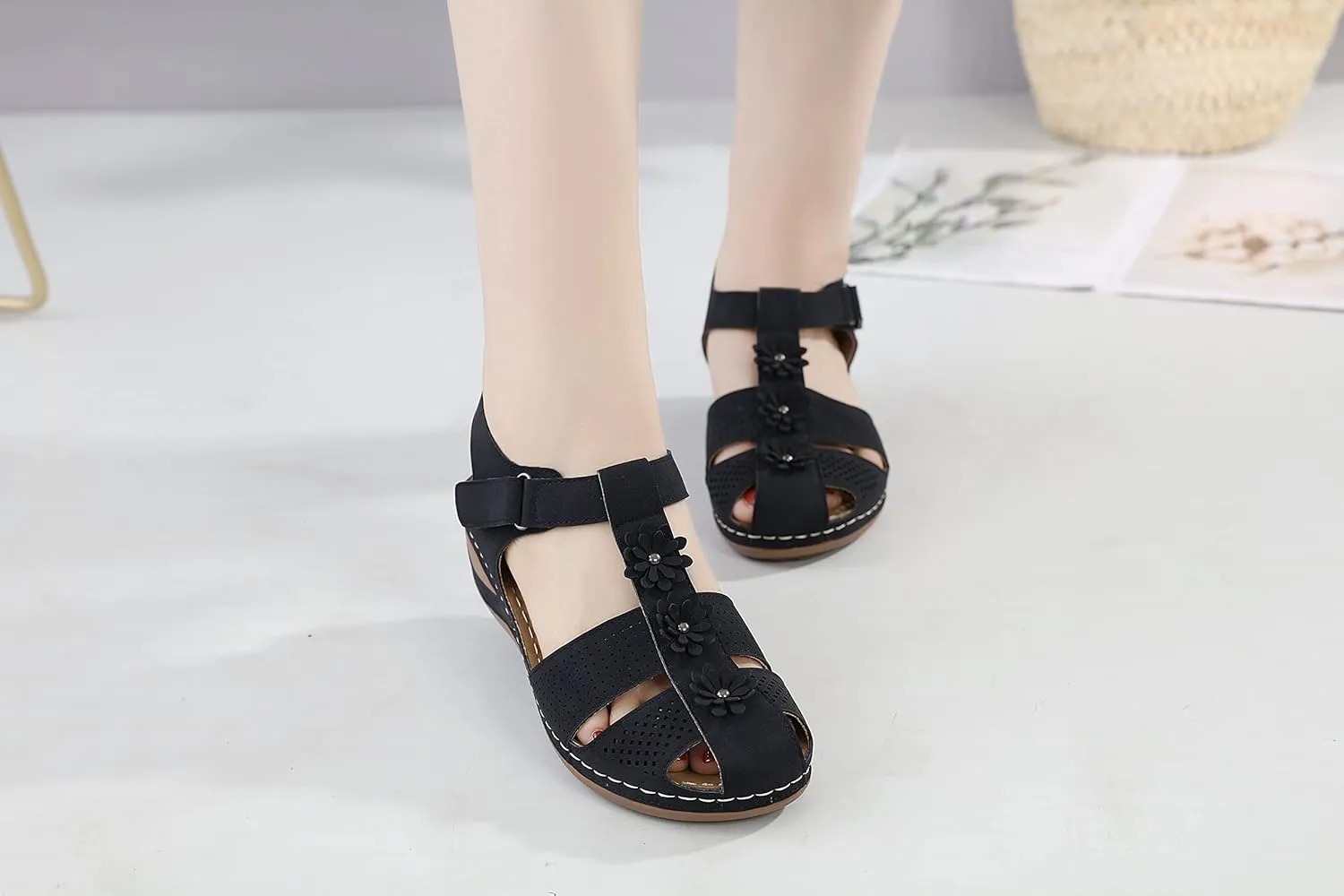 Ruiatoo Wedge Sandals for Women Closed Toe Comfortable with Massage Function Outdoor Platform Sandals