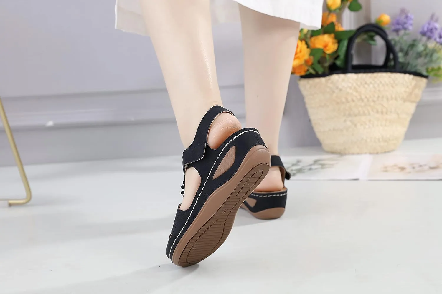 Ruiatoo Wedge Sandals for Women Closed Toe Comfortable with Massage Function Outdoor Platform Sandals