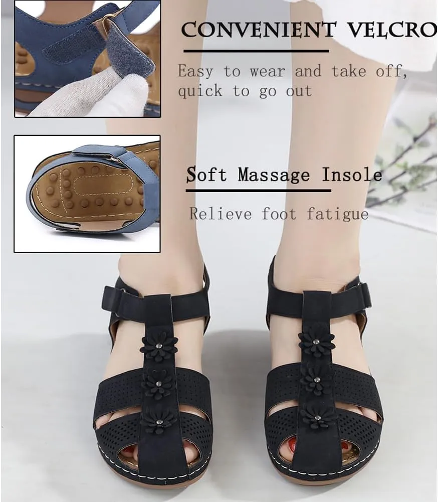 Ruiatoo Wedge Sandals for Women Closed Toe Comfortable with Massage Function Outdoor Platform Sandals