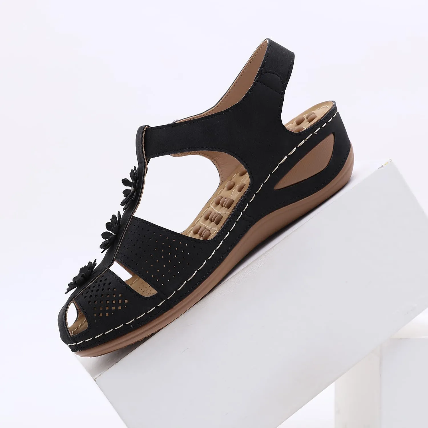 Ruiatoo Wedge Sandals for Women Closed Toe Comfortable with Massage Function Outdoor Platform Sandals