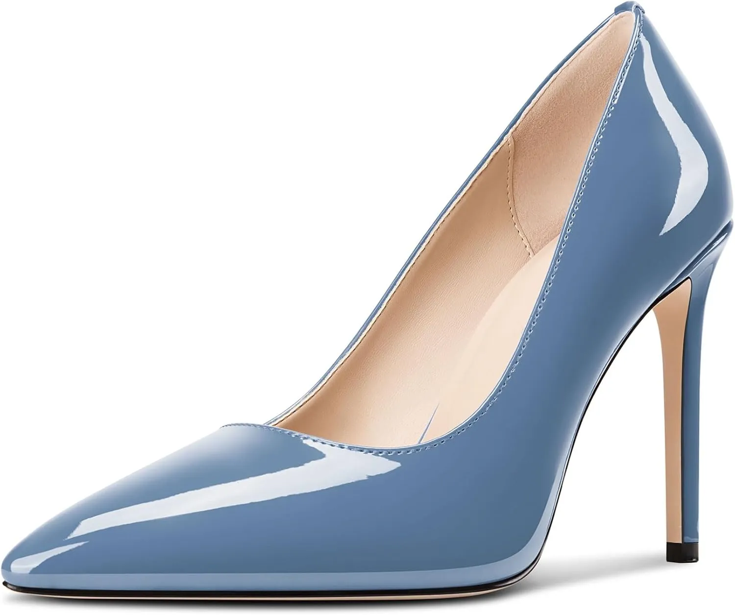 Saekcted Womens Stiletto High Heel Pointed Toe Pumps Slip-on Party Basic Classic Patent Leather 3.9 Inches Heels