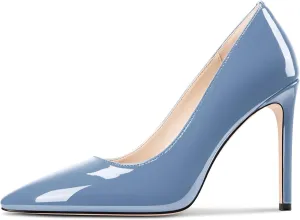 Saekcted Womens Stiletto High Heel Pointed Toe Pumps Slip-on Party Basic Classic Patent Leather 3.9 Inches Heels