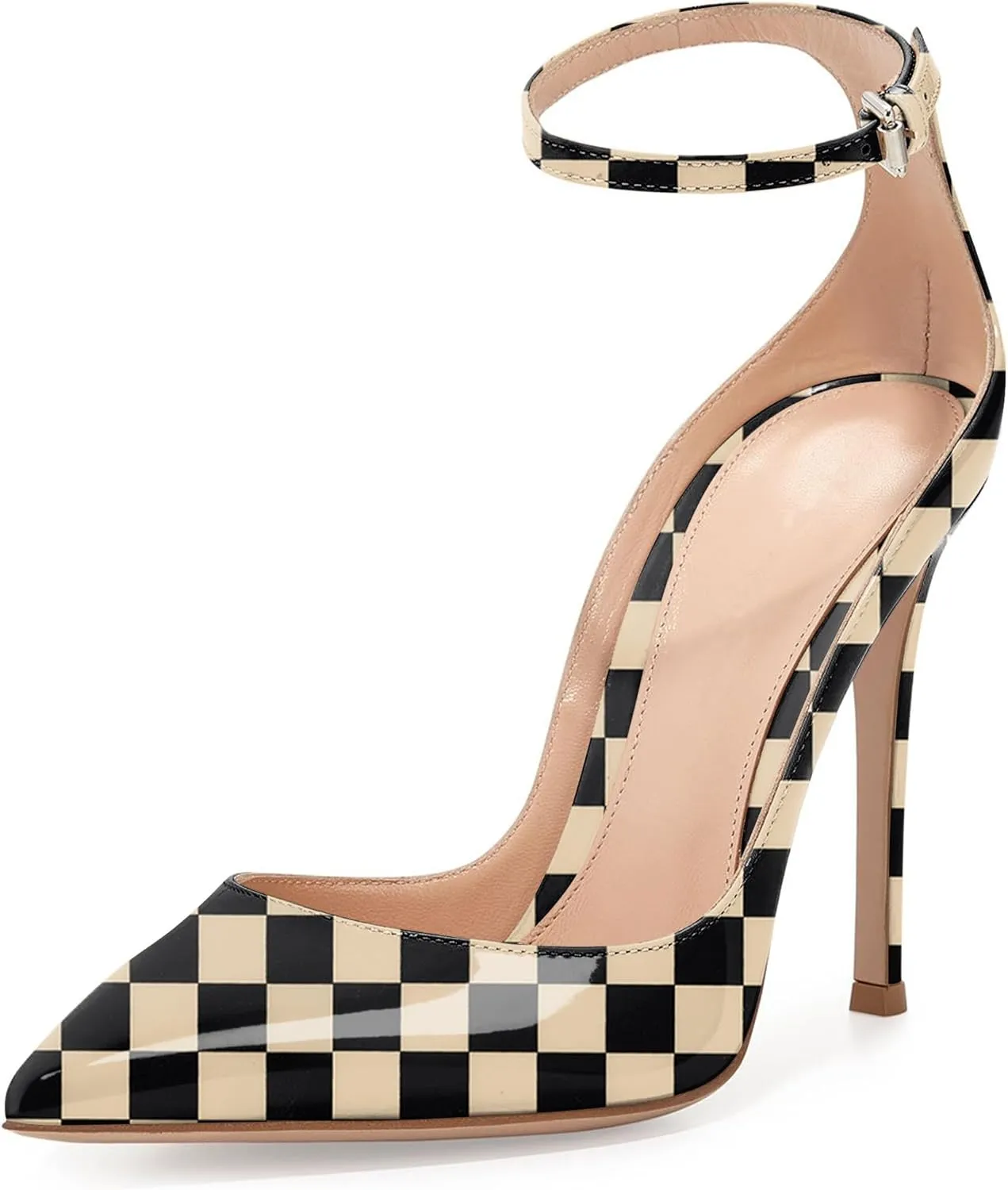 SAMMITOP Women's 100mm High Heel Pumps with Ankle Strap Pointed Toe Party Dress Shoes