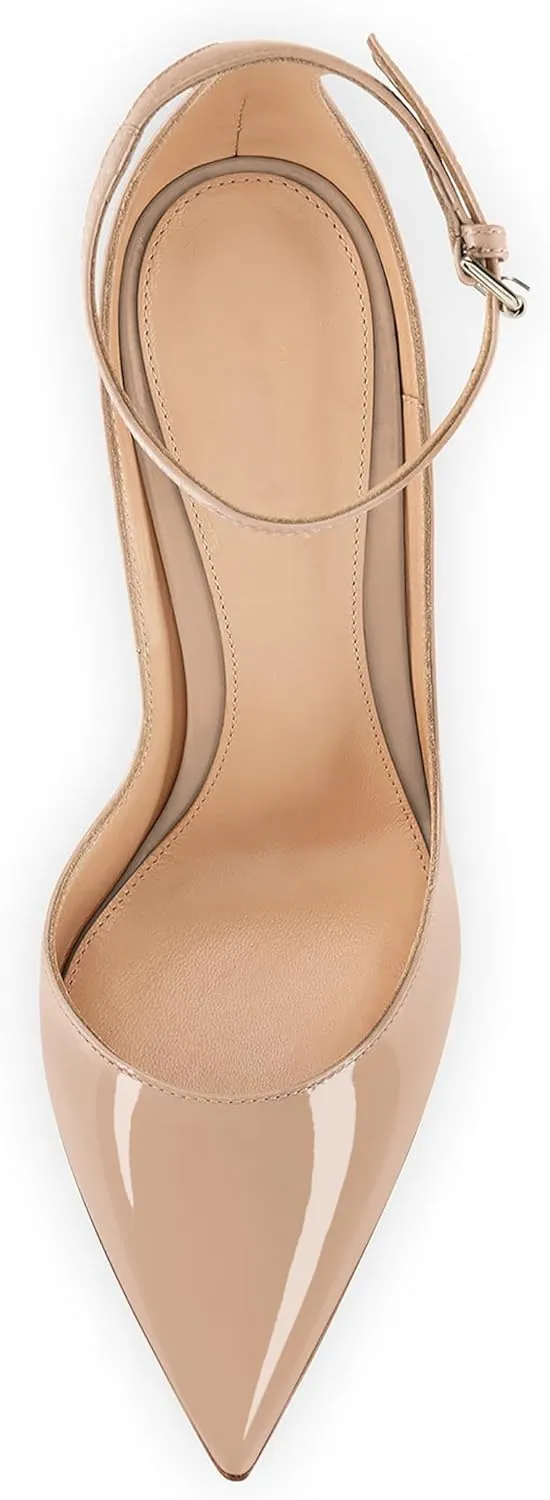 SAMMITOP Women's 100mm High Heel Pumps with Ankle Strap Pointed Toe Party Dress Shoes