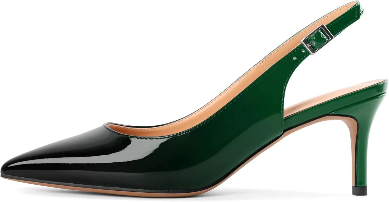 SAMMITOP Women's Pointed Toe Slingback Shoes Kitten Heel Pumps Comfortable Dress Shoes