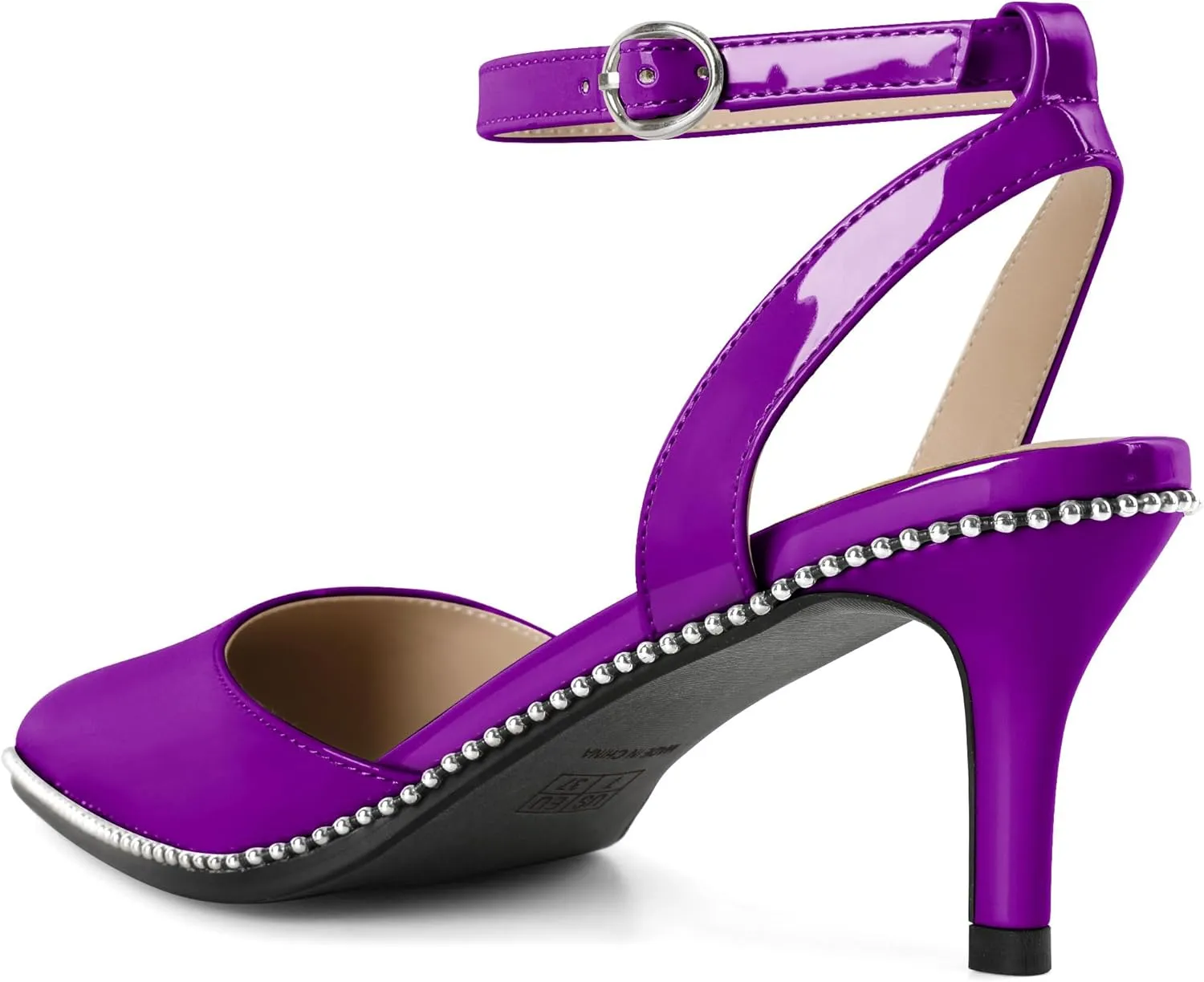 SAMMITOP Womens Slingback Kitten Heels Pointed Toe Low Heel Ankle Strap Pumps Slip On Comfortable Wedding Party Beaded Dress Shoes 2.4 Inch