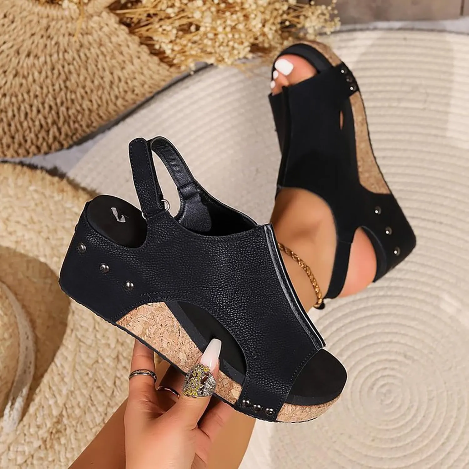 Sandals for Women 2025 Wide Width Platform Wedge Sandals Summer Dressy,Women's Open Toe Buckle Ankle Strap Sandals