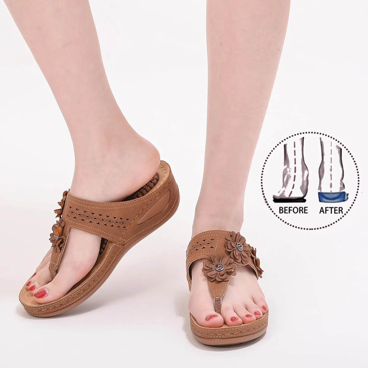 Sandals Women Wedge Shoes Summer Orthopedic Slides Flip Flops Comfortable Casual Dressy Soft Cushion Wedge Sandals Open Toe Indoor Shower Shoes for Women