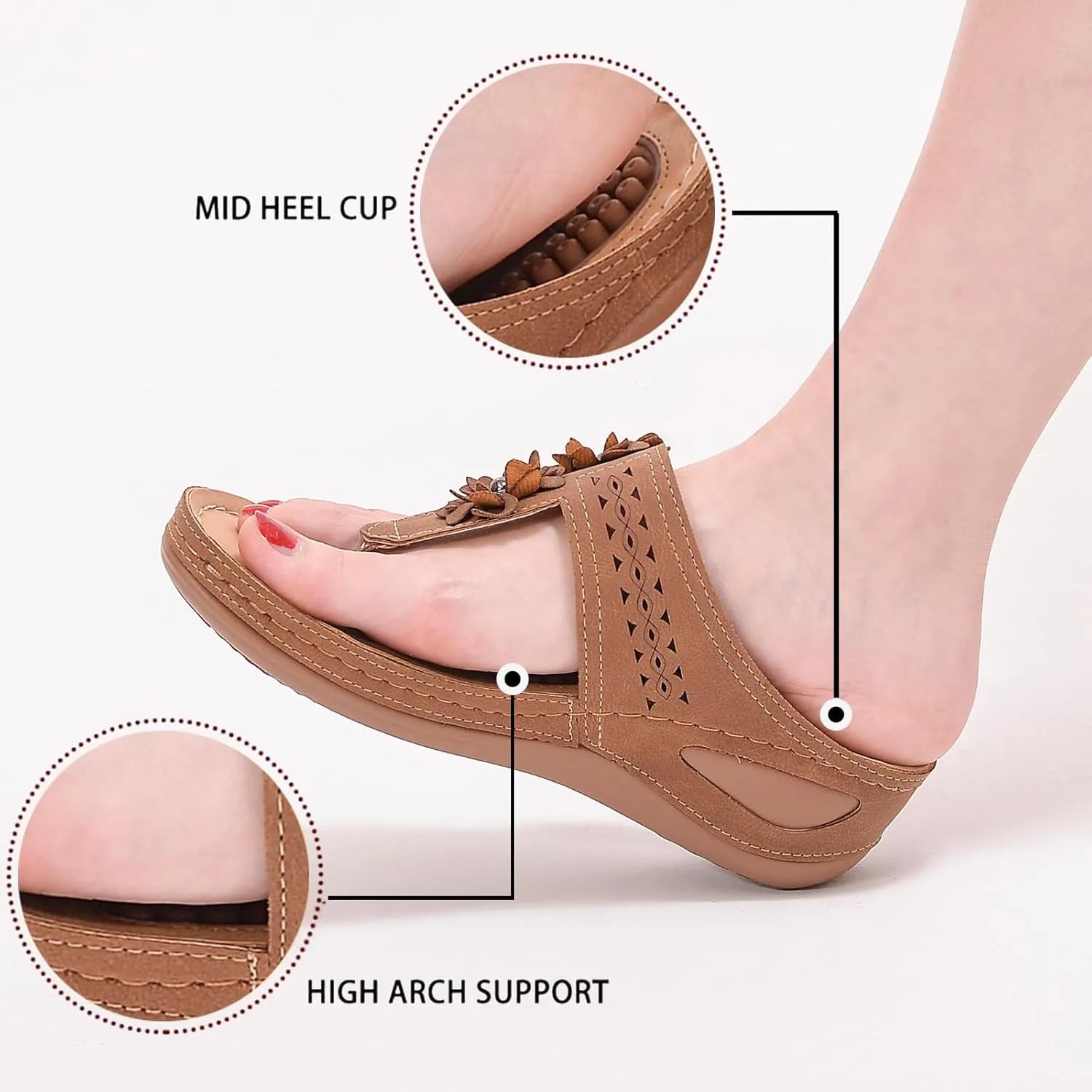 Sandals Women Wedge Shoes Summer Orthopedic Slides Flip Flops Comfortable Casual Dressy Soft Cushion Wedge Sandals Open Toe Indoor Shower Shoes for Women