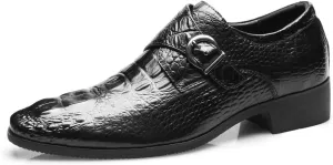 Santimon Men's Alligator Pattern Leather Buckle Monk Strap Loafers Formal Dress Shoes for Men