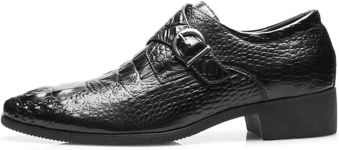 Santimon Men's Alligator Pattern Leather Buckle Monk Strap Loafers Formal Dress Shoes for Men