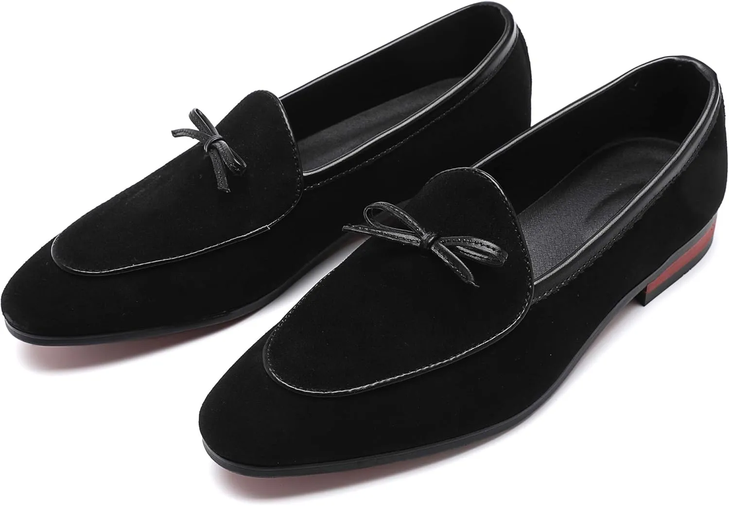 Santimon Mens Dress Shoes Smoking Slippers Casual Bow Slip-on Suede Flats Penny-Loafers Black Brown Tan