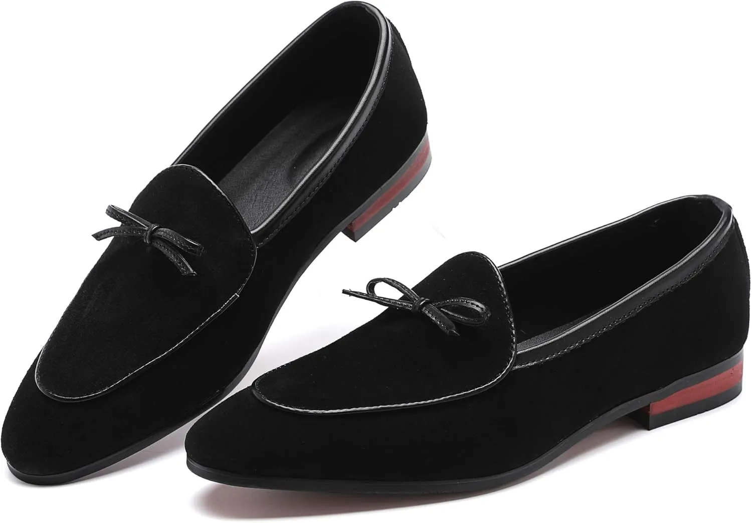 Santimon Mens Dress Shoes Smoking Slippers Casual Bow Slip-on Suede Flats Penny-Loafers Black Brown Tan