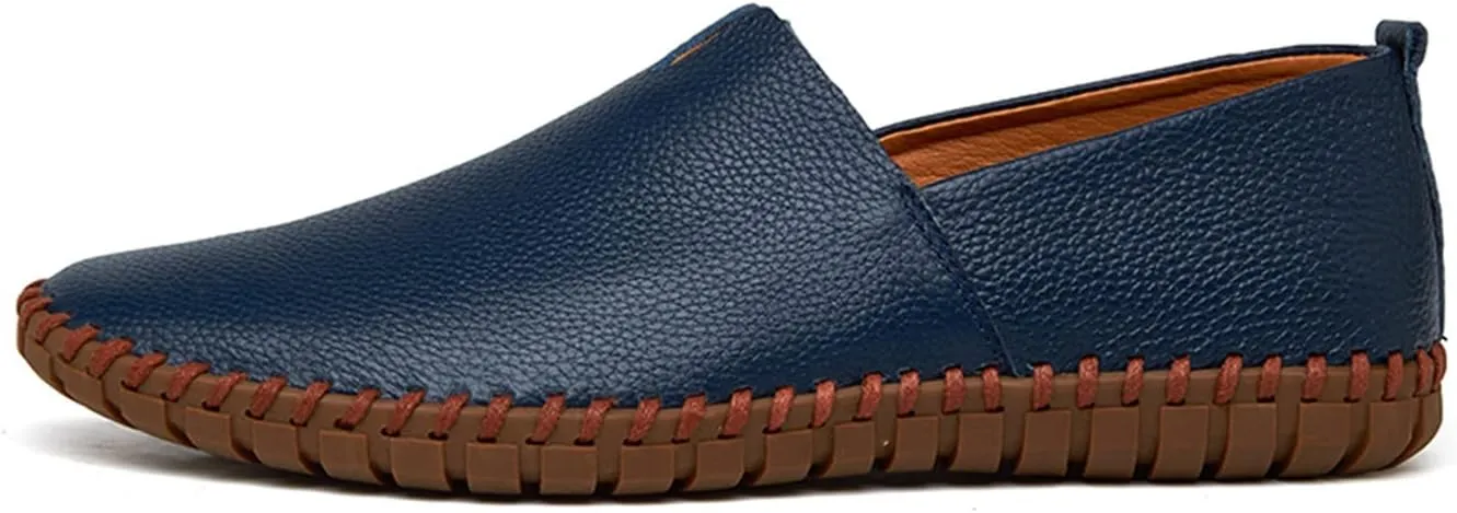 Santimon Men's Leather Espadrille Slip-On Plain Toe Casual Dress Loafer Shoes