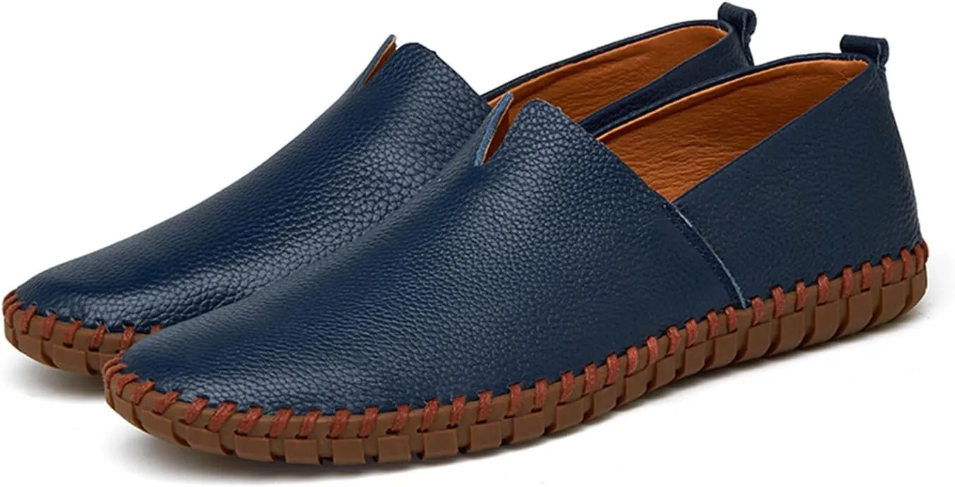 Santimon Men's Leather Espadrille Slip-On Plain Toe Casual Dress Loafer Shoes