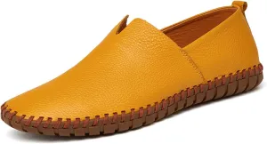 Santimon Men's Leather Espadrille Slip-On Plain Toe Casual Dress Loafer Shoes