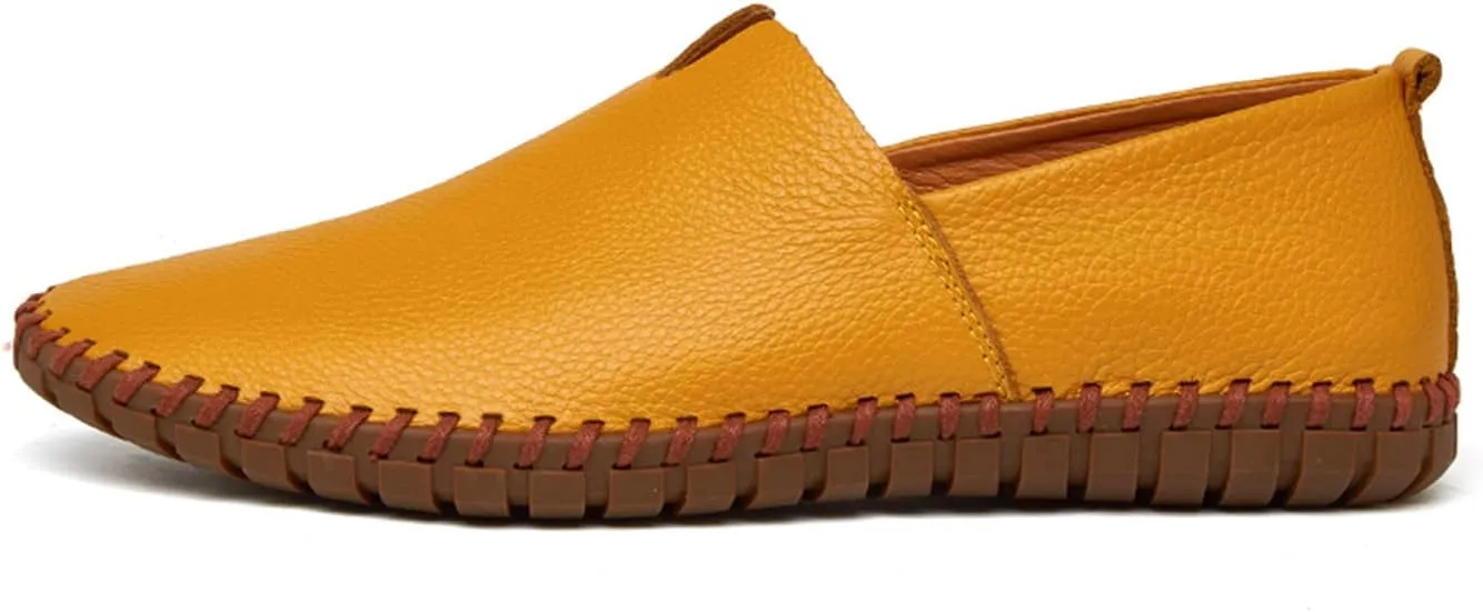 Santimon Men's Leather Espadrille Slip-On Plain Toe Casual Dress Loafer Shoes