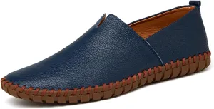 Santimon Men's Leather Espadrille Slip-On Plain Toe Casual Dress Loafer Shoes