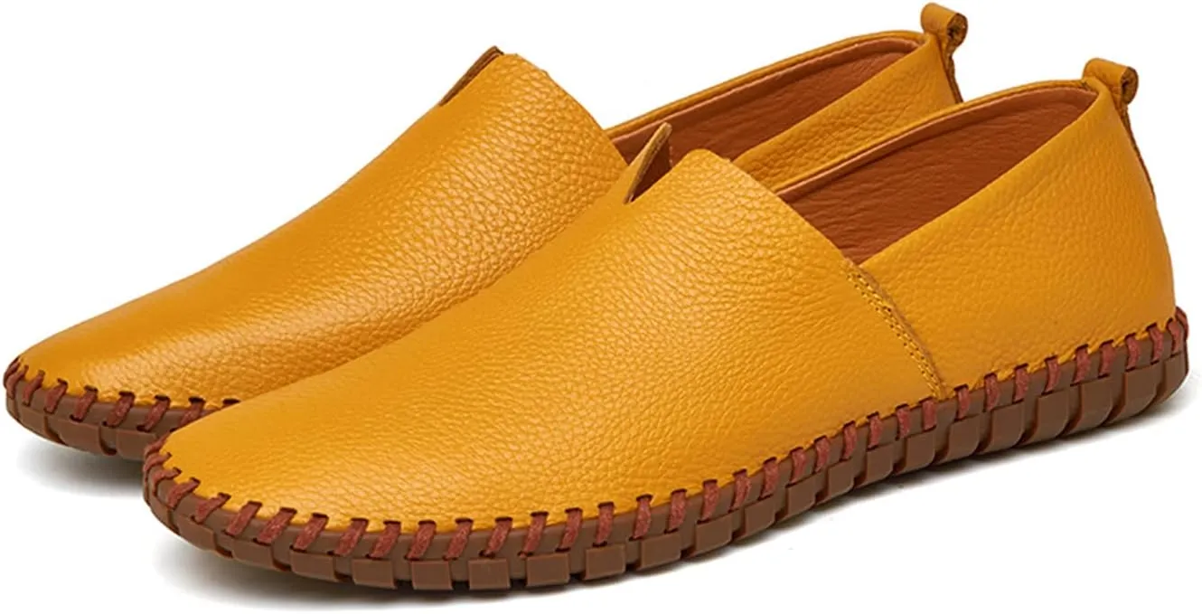 Santimon Men's Leather Espadrille Slip-On Plain Toe Casual Dress Loafer Shoes