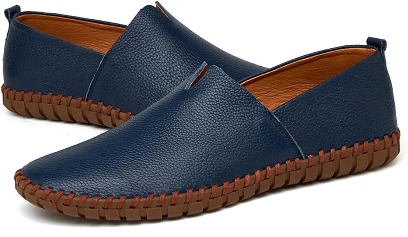 Santimon Men's Leather Espadrille Slip-On Plain Toe Casual Dress Loafer Shoes