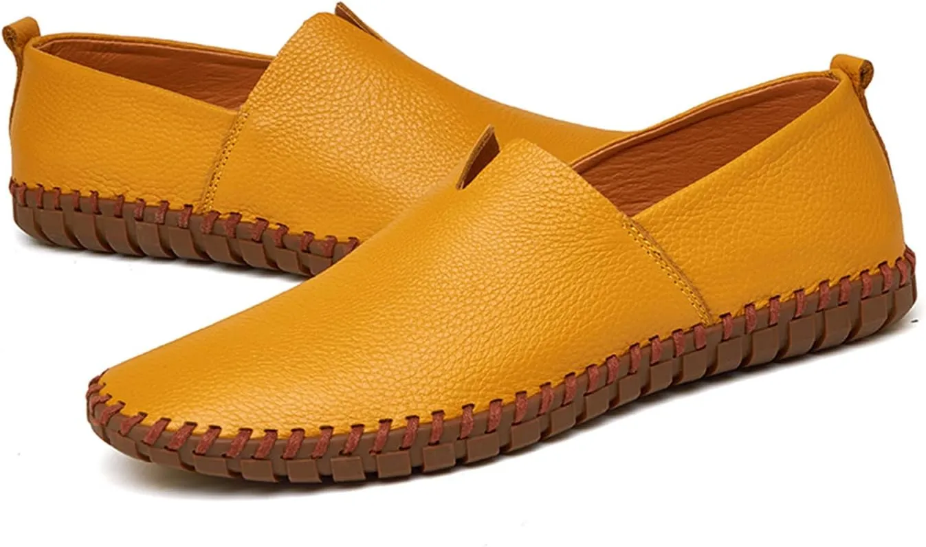 Santimon Men's Leather Espadrille Slip-On Plain Toe Casual Dress Loafer Shoes