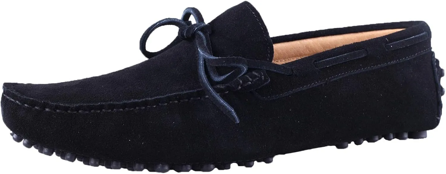 Santimon Men's Suede Leather Driving Walking Moccasins Loafer Lace Shoes