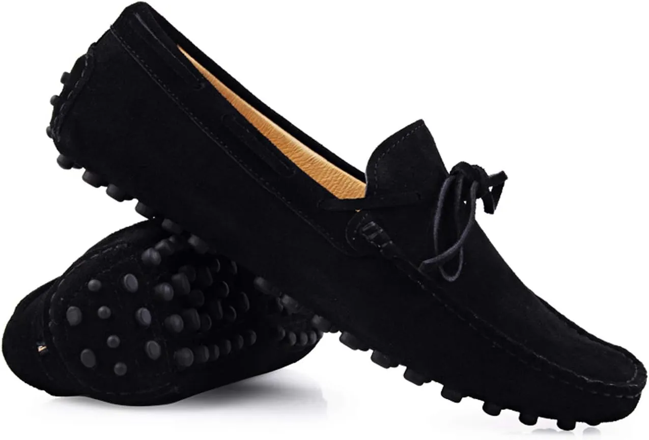 Santimon Men's Suede Leather Driving Walking Moccasins Loafer Lace Shoes