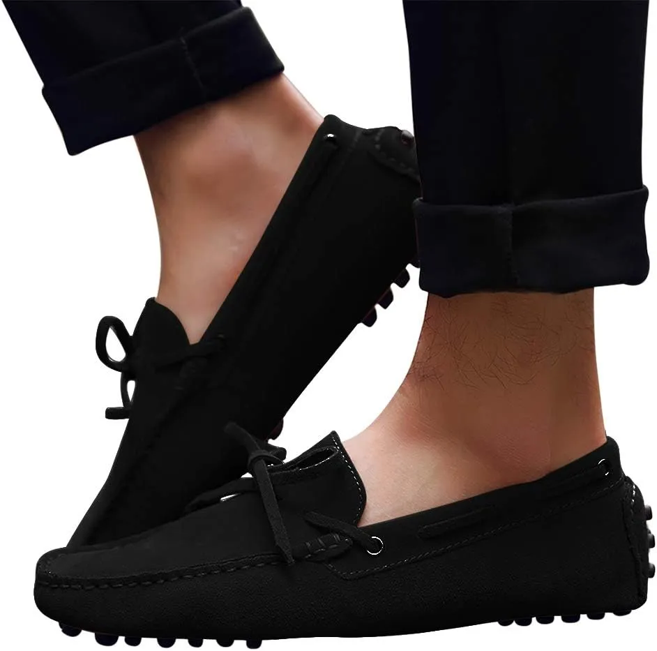 Santimon Men's Suede Leather Driving Walking Moccasins Loafer Lace Shoes