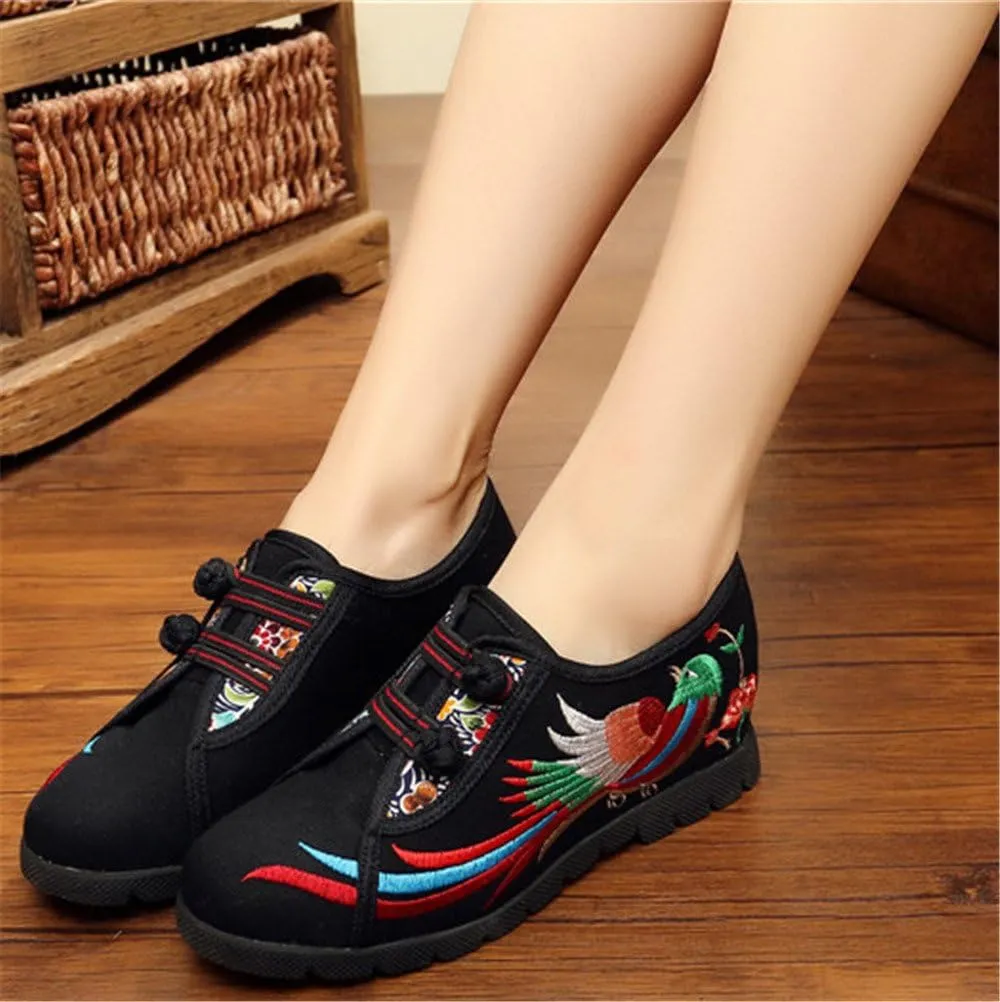SATUKI Handmade Embroidered Shoes for Women, Chinese Style Casual Loafer Flat Floral Shoes